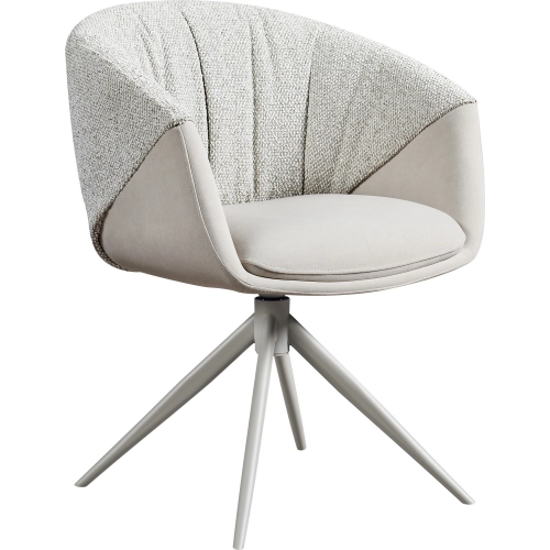 Breccia Swivel Dining Chair in Beige Fabric & Vegan Leather & Metal (Set of 2)